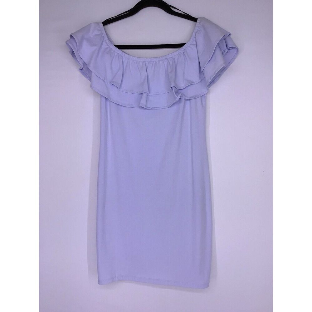 H&M Off The Shoulder Ruffle Baby Blue Fitted Dress Women's Size Medium NEW‎